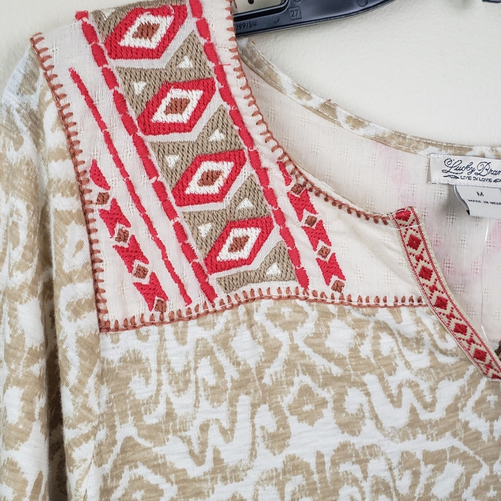 SOLD Lucky Brand Boho embroidered top medium - Picture 2 of 8
